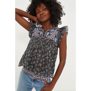 SEA New York everly embroidered ruffle blouse top printed XS boho weekend